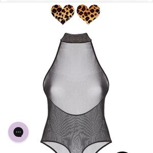 Cosabella Show Off Black Sheer Mesh Halter Teddy B-Six Leopard Nippies Lingerie